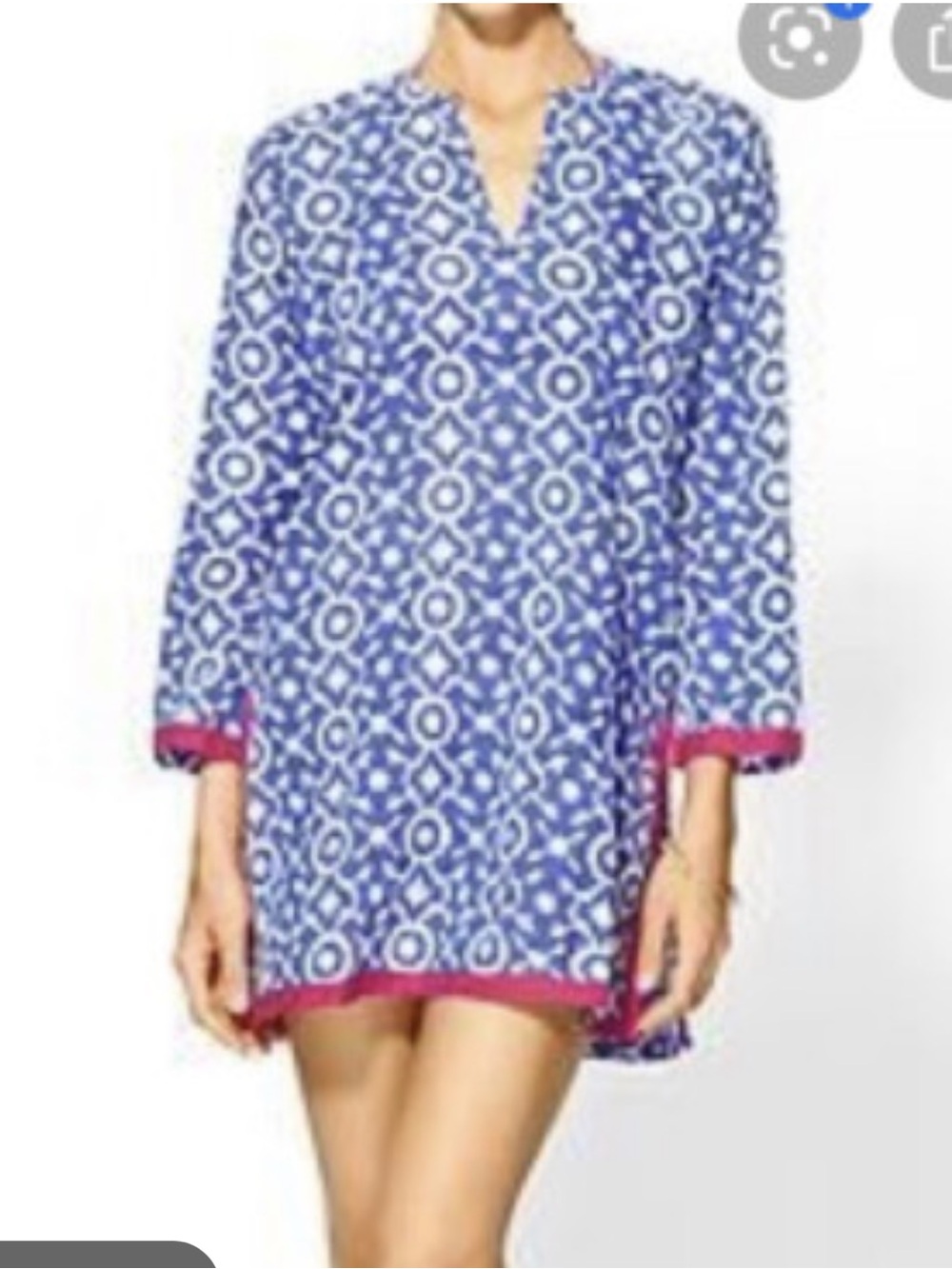 Roberta Roller Rabbit Blue Geometric  Tunic with Pink Trim- worn a few times